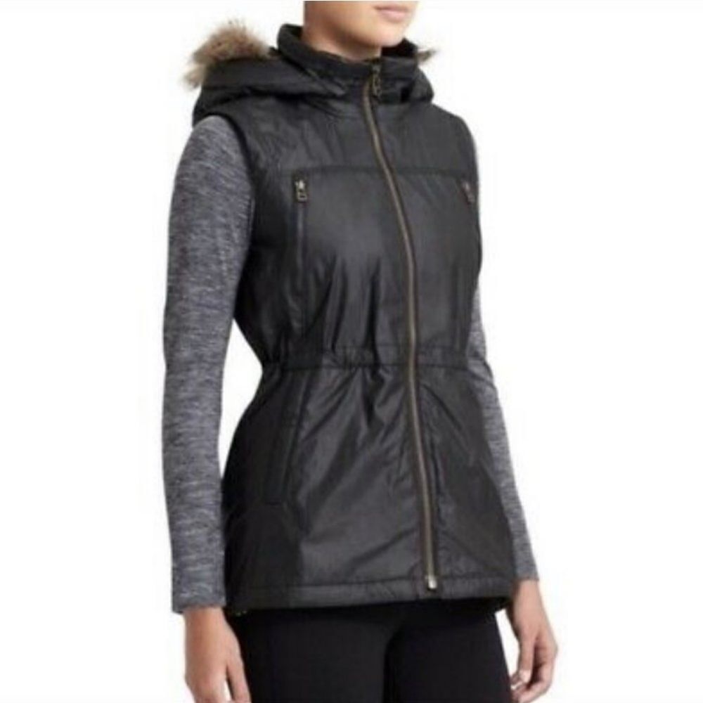 Athleta Navy Blue Sleeveless Vest with removable hood